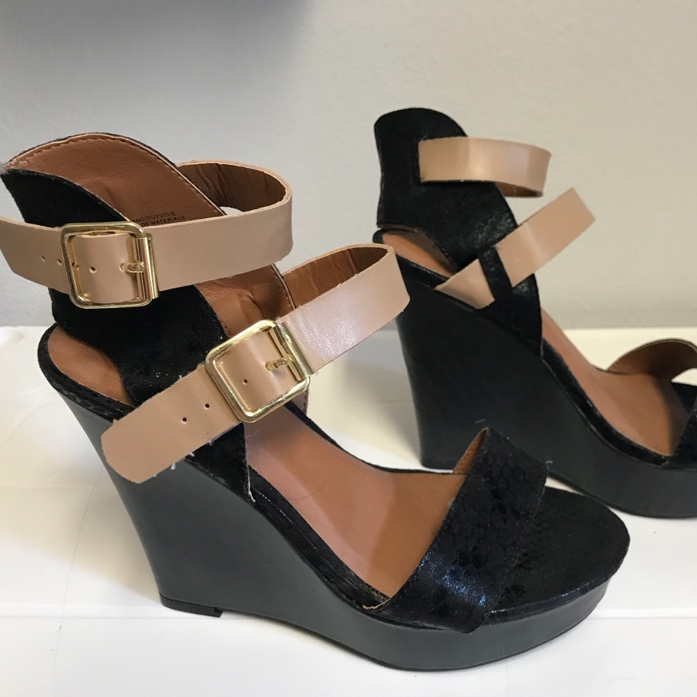Black and Tan wedge heels